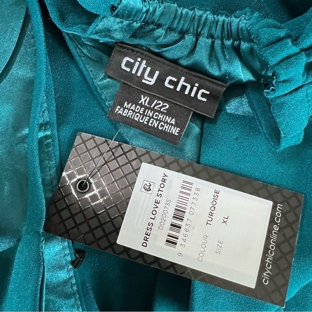 City Chic Dress Women XL 22 Midi Turquoise Slit Front Faux Wrap Sleeveless KK - Picture 8 of 10